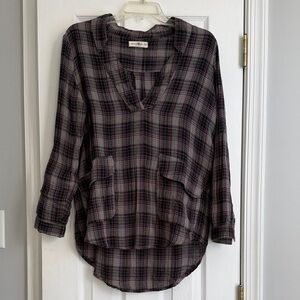 NATURAL LIFE Women’s Purple Plaid V-Neck Blouse